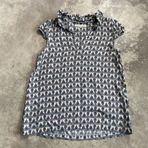 L'Autre Chose Blouse Womens Size 6US Silk Ruffle Collar V Neck Top Made In Italy